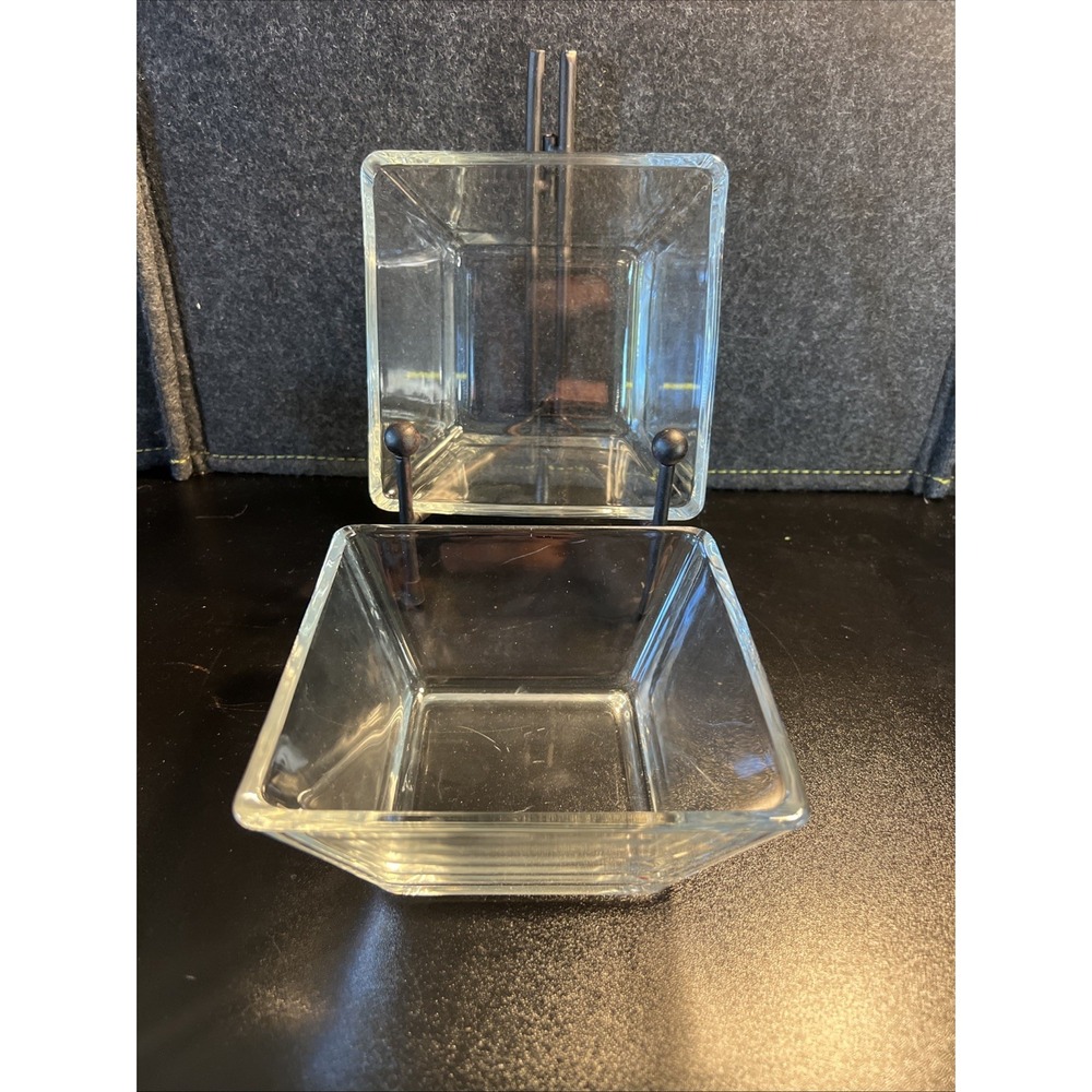 Pair Clear Glass Square Bowl Candy Dish Dessert Trinket Holder - Picture 1 of 7